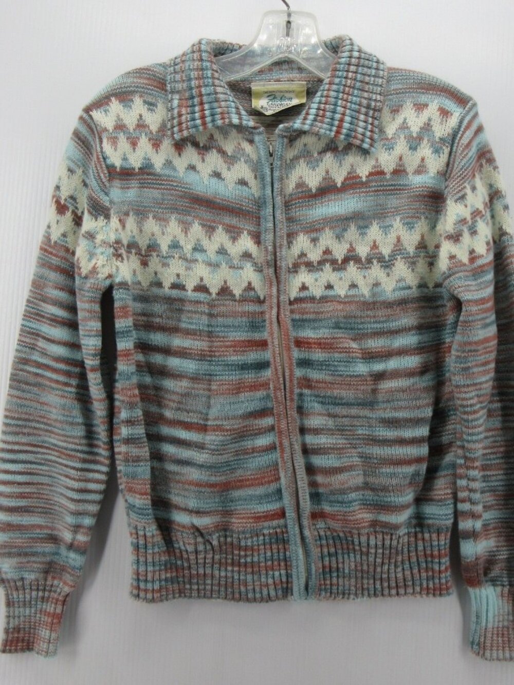 VGT Kmart Sweater Small Cardigan Fair Isle Nordic Aztec Zip Up 70s 38